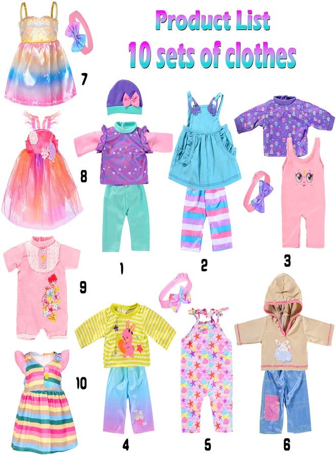 iBayda 10 Sets Doll Clothes and Accessories Include Rompers, Outfits for 14-17 Inch (35-43cm) New Born Baby Dolls (Doll Not Included) - Image 2